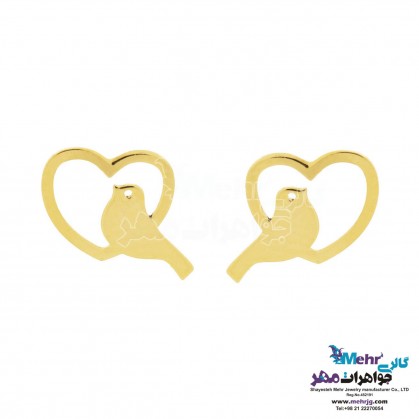 Gold Earring - Bird and Heart Design-ME0695